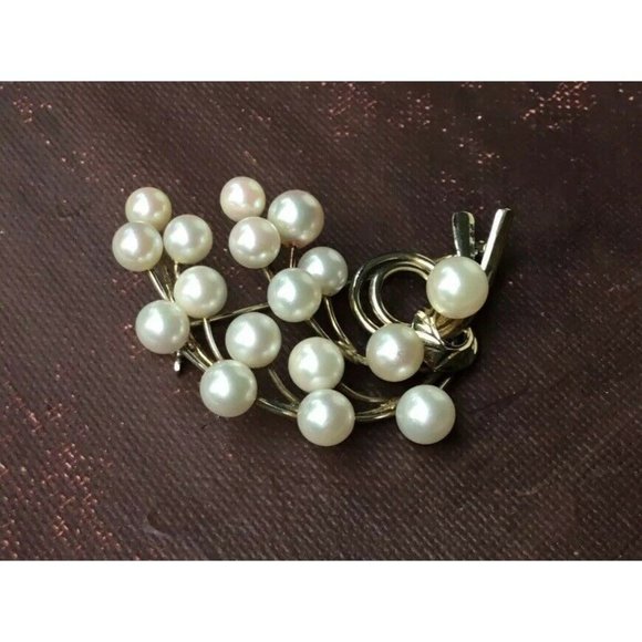 Vintage 1970’s Silver Japanese 17 Cultured Pearl Pin Brooch Mid Century Modern - Picture 2 of 8